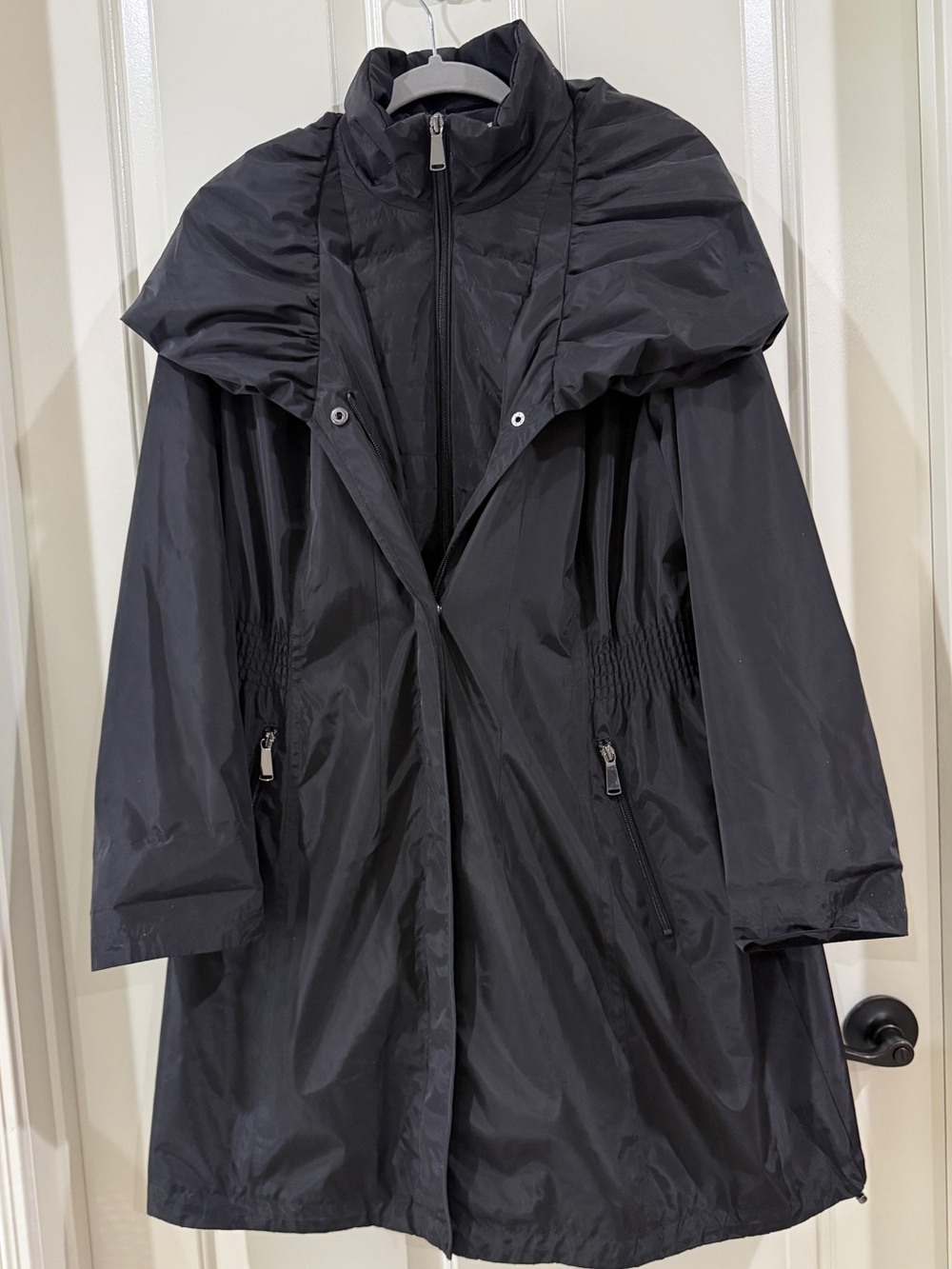 Chico's Black Hooded Lightweight Trench Coat